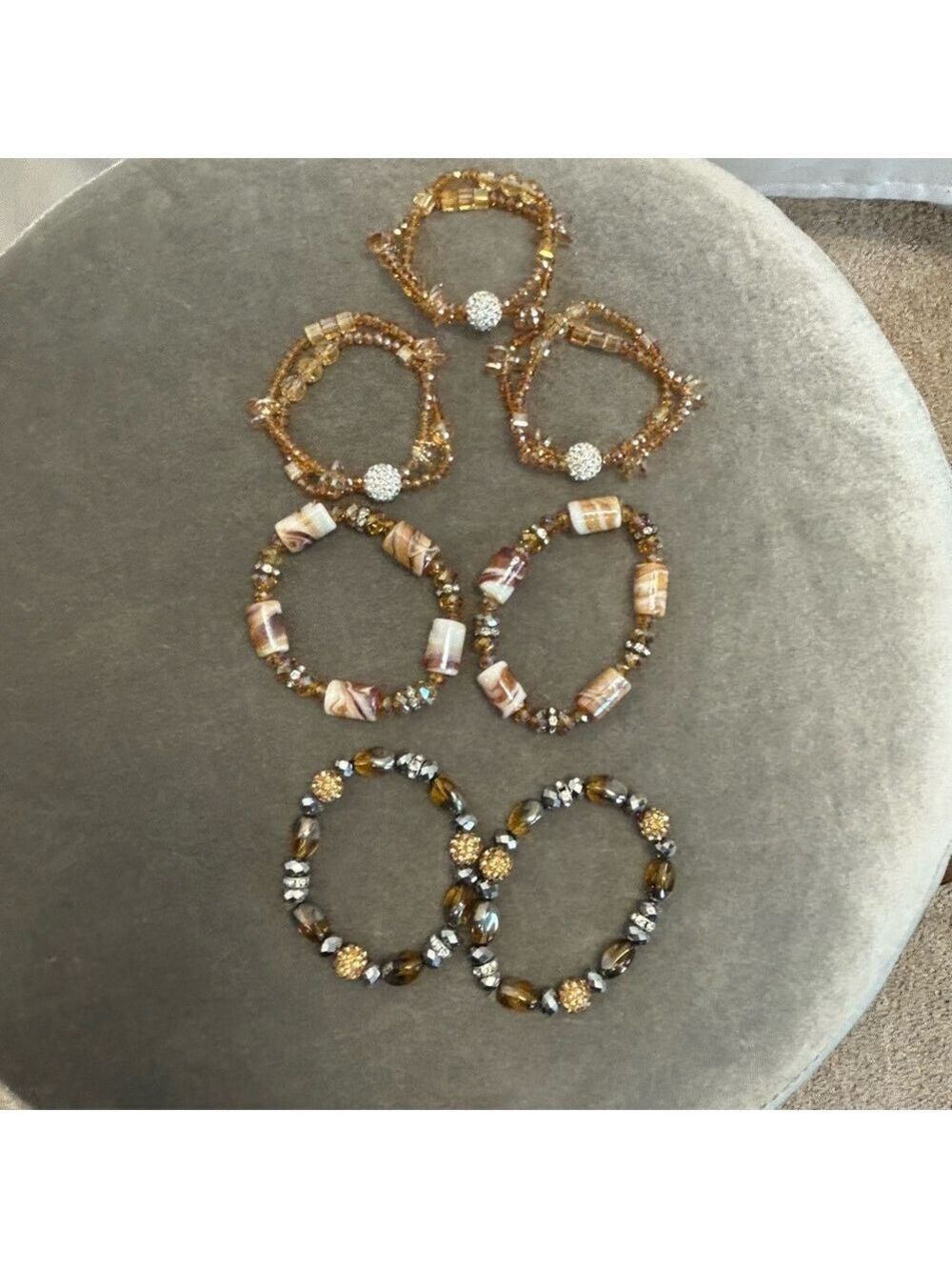 Elegant Beaded rhinestone Bracelet Set stretchy marbled